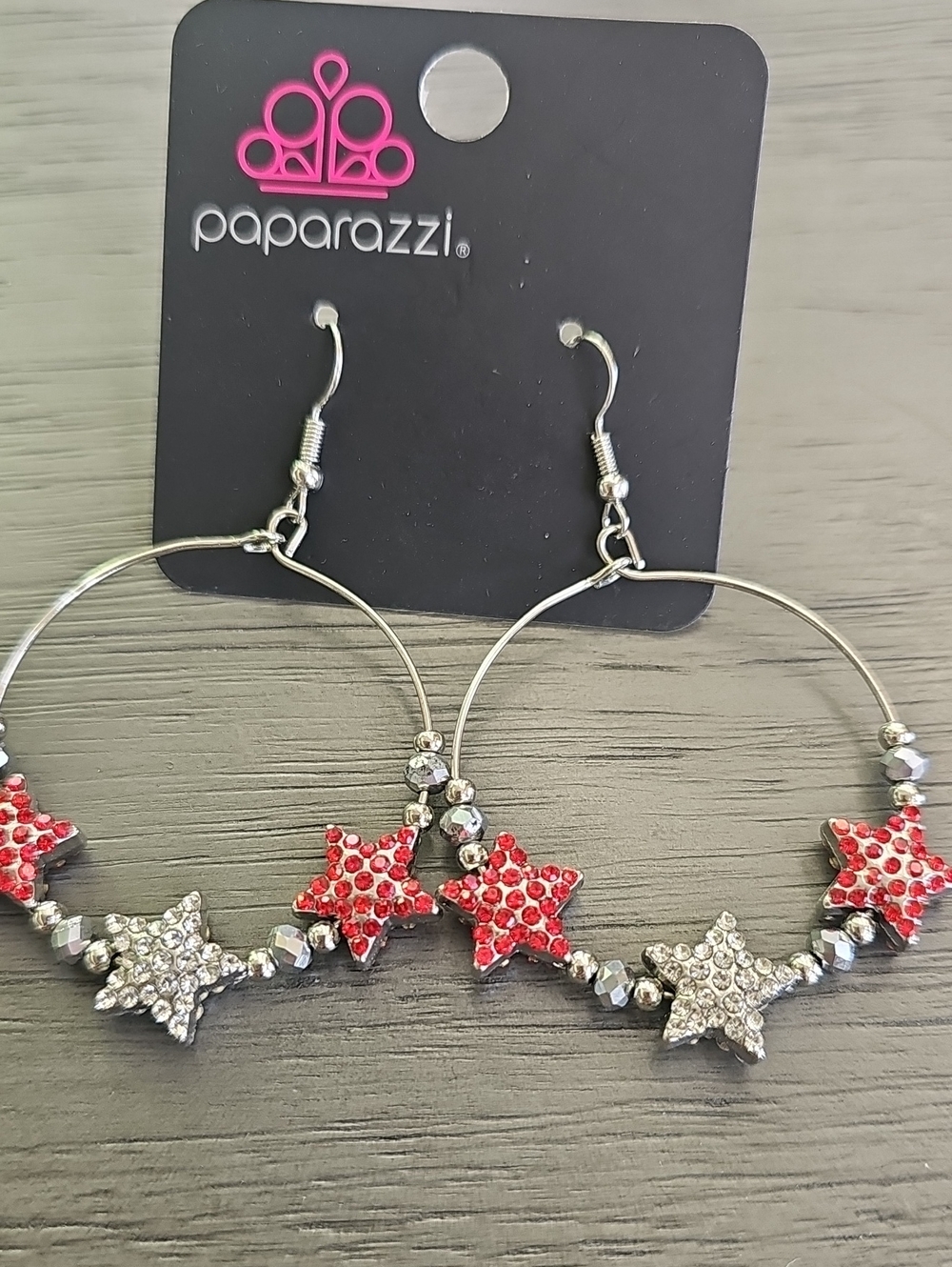 Paparazzi Red and Silver Star Hoop Earrings